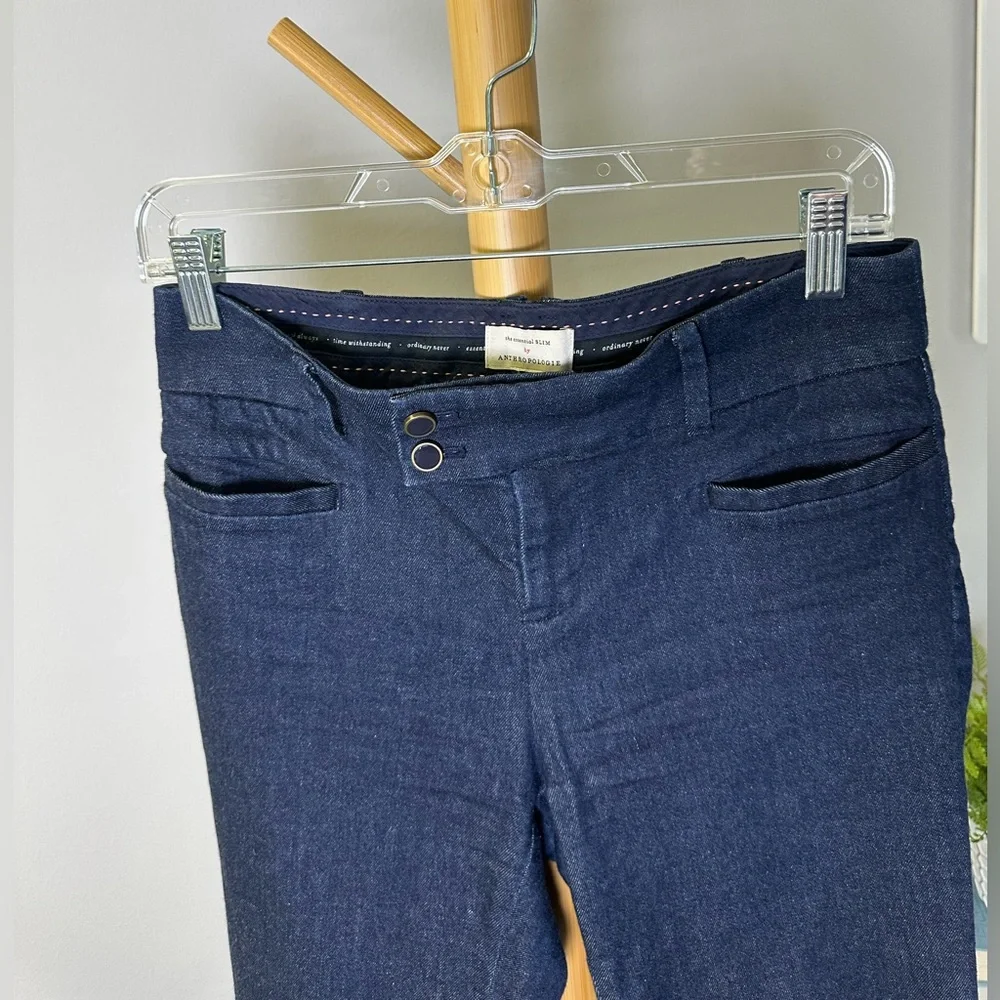 Anthropologie Essential Slim Denim Crop Trouser Dark Blue Jean Mid Rise Size 2 - Picture 8 of 11